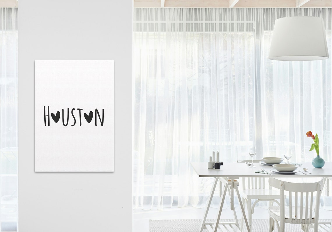 Houston Heart Typography Minimalist Black White Texas City Love Poster - Image 3