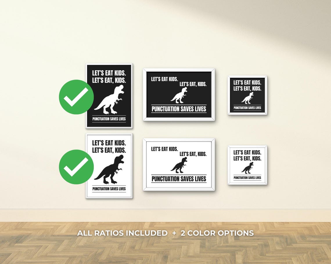 Funny T-Rex Punctuation Saves Lives Grammar Dinosaur Humor Poster - Image 3