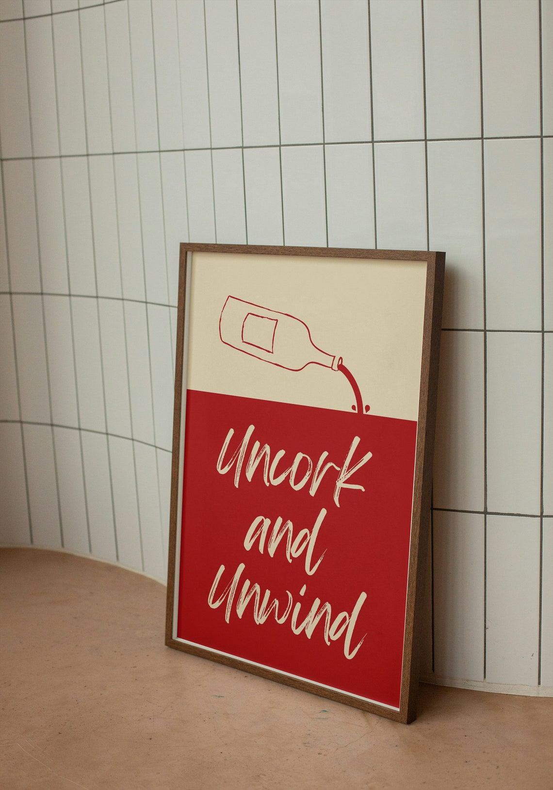 Uncork and Unwind Wine Bottle Red Kitchen Bar Cart Funny Quote Poster - Image 2