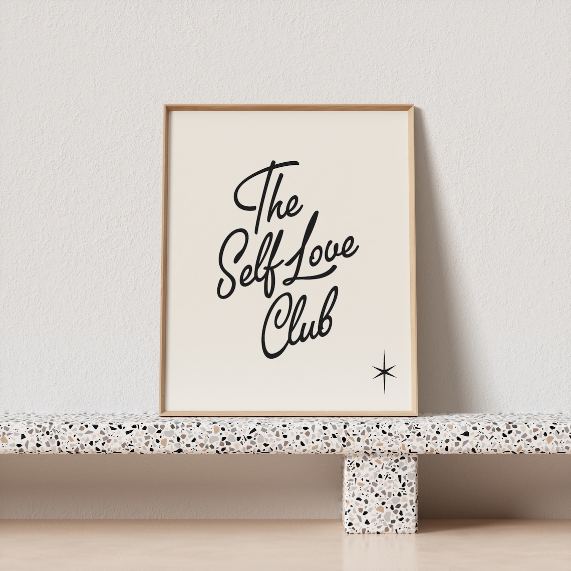 The Self Love Club Retro Script Typography Poster Starburst Black Cream - Image 3