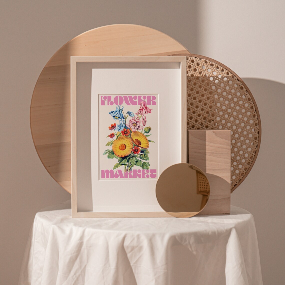 Flower Market Pink Retro Botanical Bouquet Vintage Floral Poster - Image 2