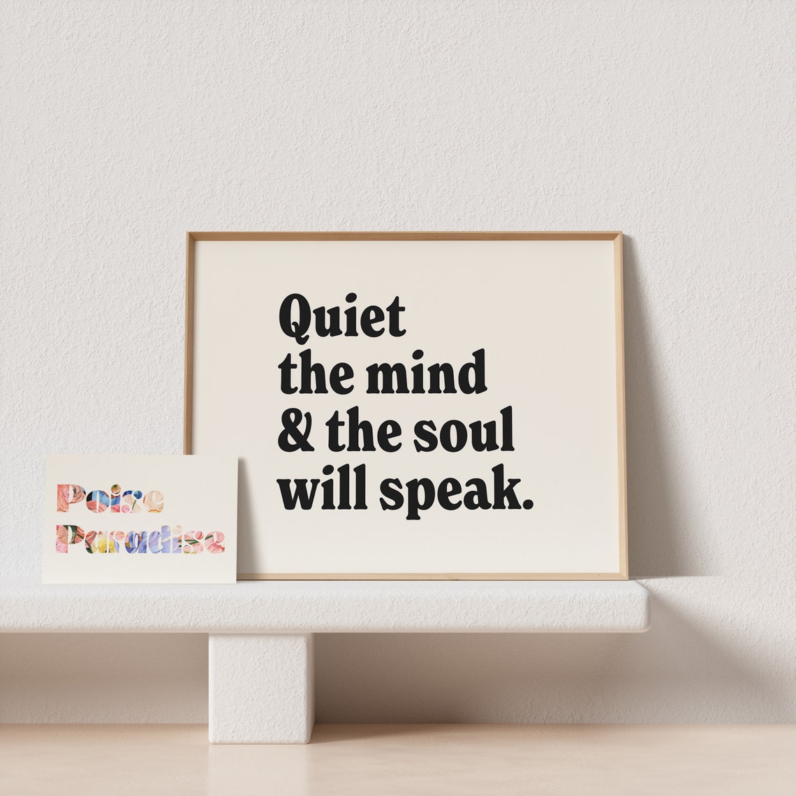 Quiet The Mind Soul Will Speak Typography Poster Cream Horizontal Art - Image 4