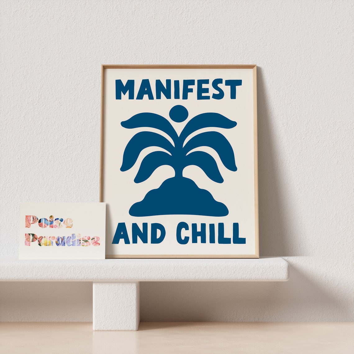 Manifest and Chill Blue Matisse Botanical Quote Relaxed Art Poster - Image 4