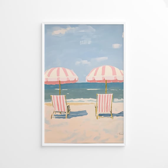 Pink Striped Beach Umbrella Travel Poster