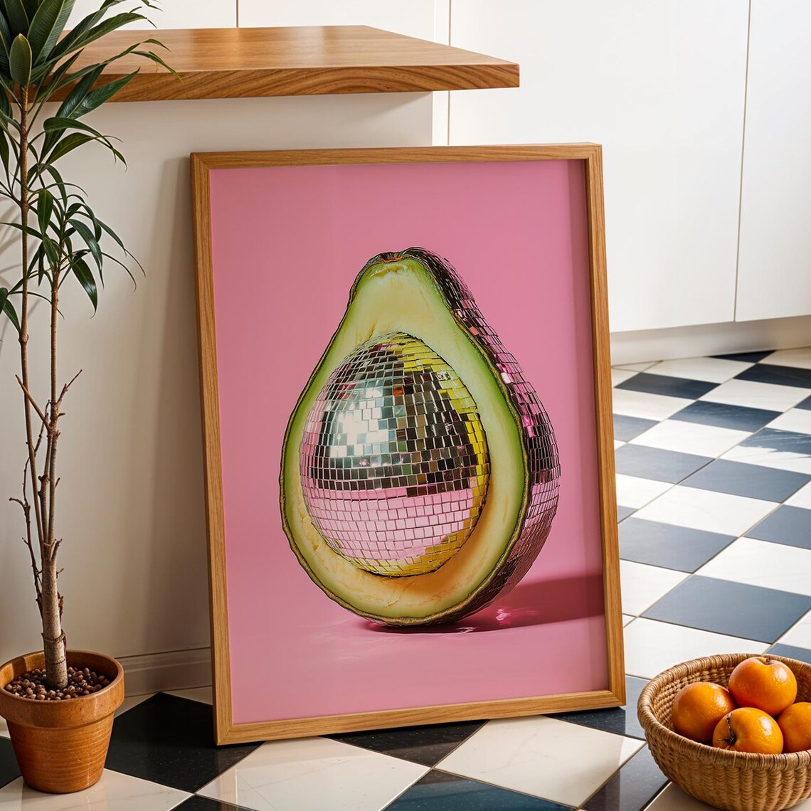 Disco Avocado Funky Fruit Pink Kitchen Retro Dopamine Wall Art