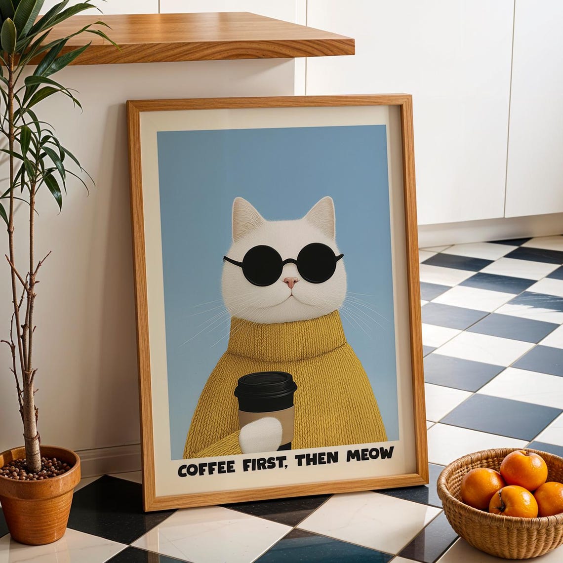 Funny Cat Coffee Poster And Lover Gift Bar Print Wall Art