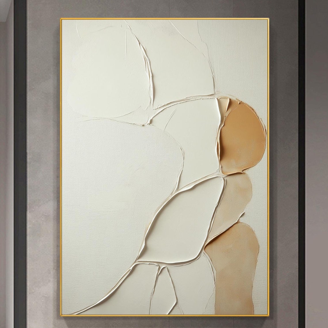 White Beige Organic Shapes Textured Abstract Neutral Modern Poster