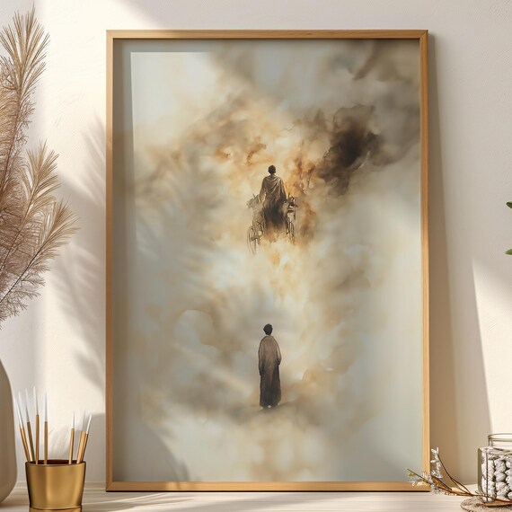 Elijah Ascends To Heaven Chariot Of Fire Watercolor Bible Poster