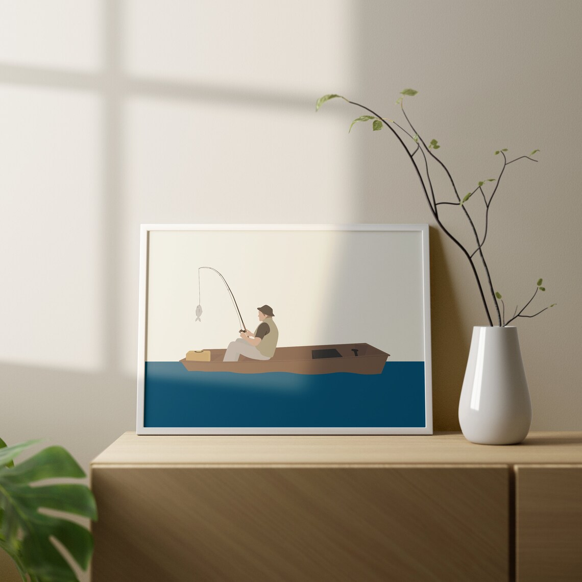 Old Man Fishing Minimalist Ocean Art Print - Image 4