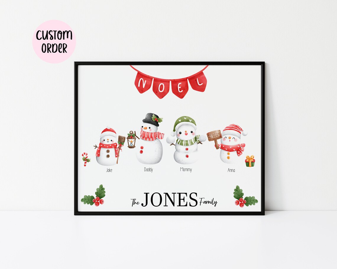 Personalized Snowman Family Christmas Noel Custom Name Art Poster - Image 2