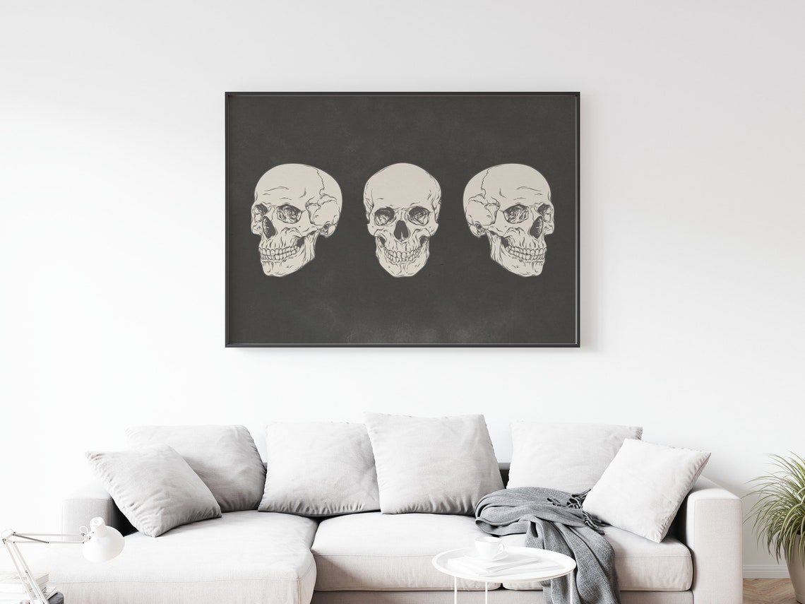 Three Skulls Dark Background Gothic Anatomy Minimalist Wall Poster - Image 2