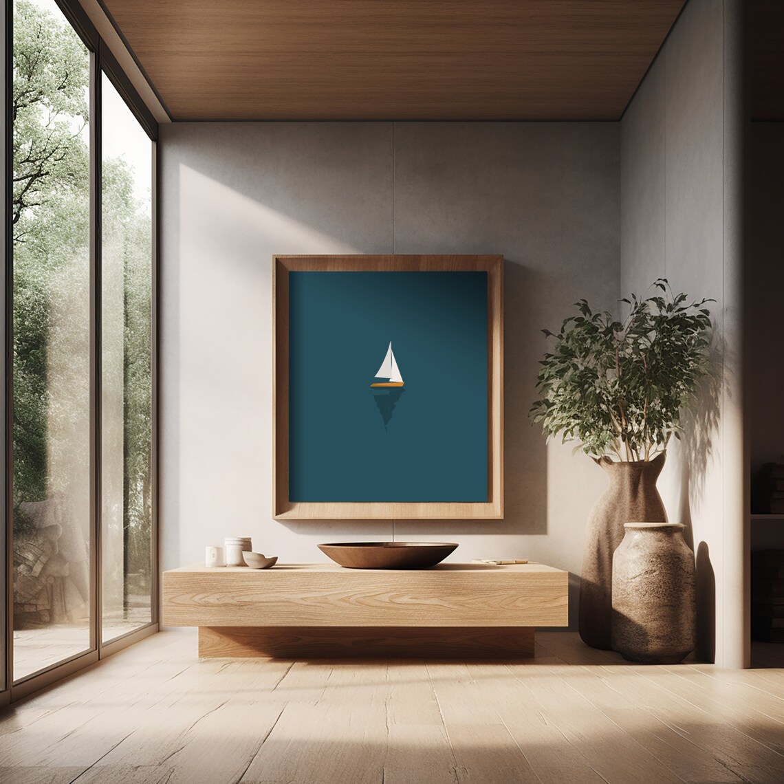 Tiny Sailboat Minimalist Ocean Poster, Nautical Decor - Image 2