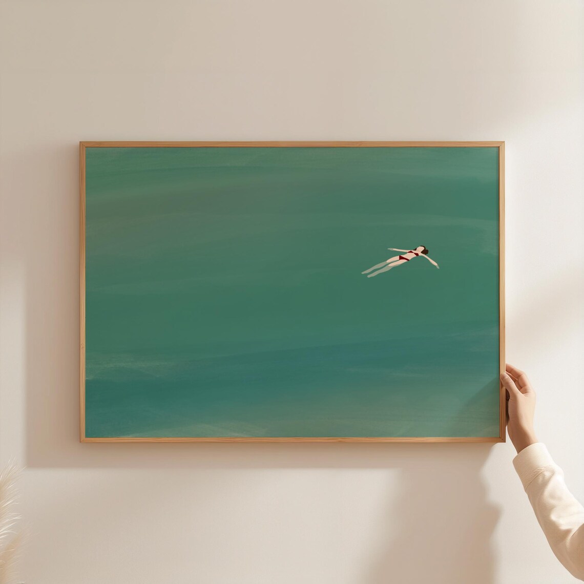Girl Floating In Pool Horizontal Wall Art Print
