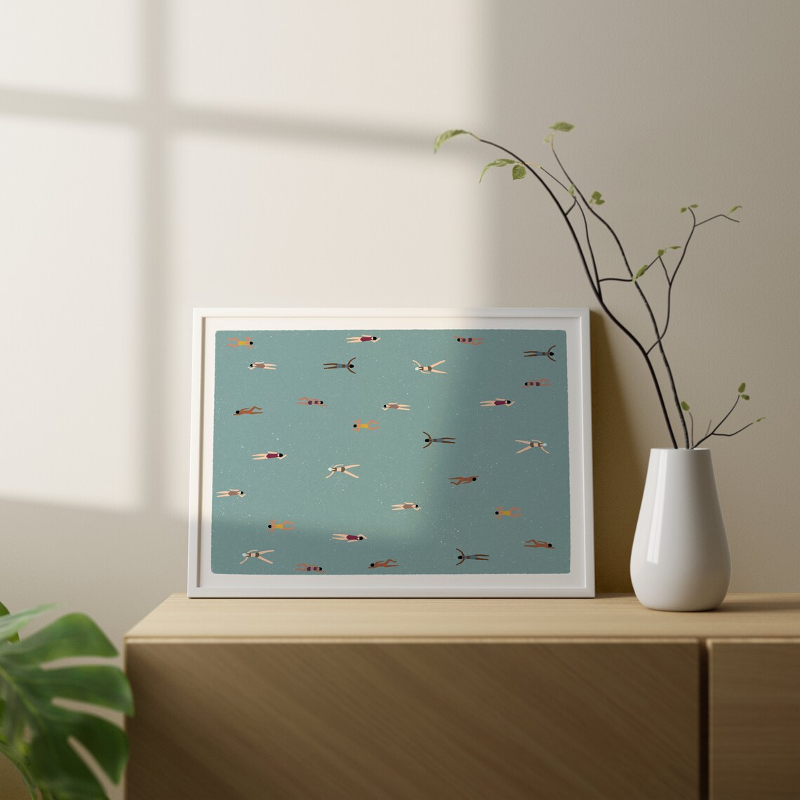 Tiny Women Swimming In Pool, Minimalist Pool Art - Image 3