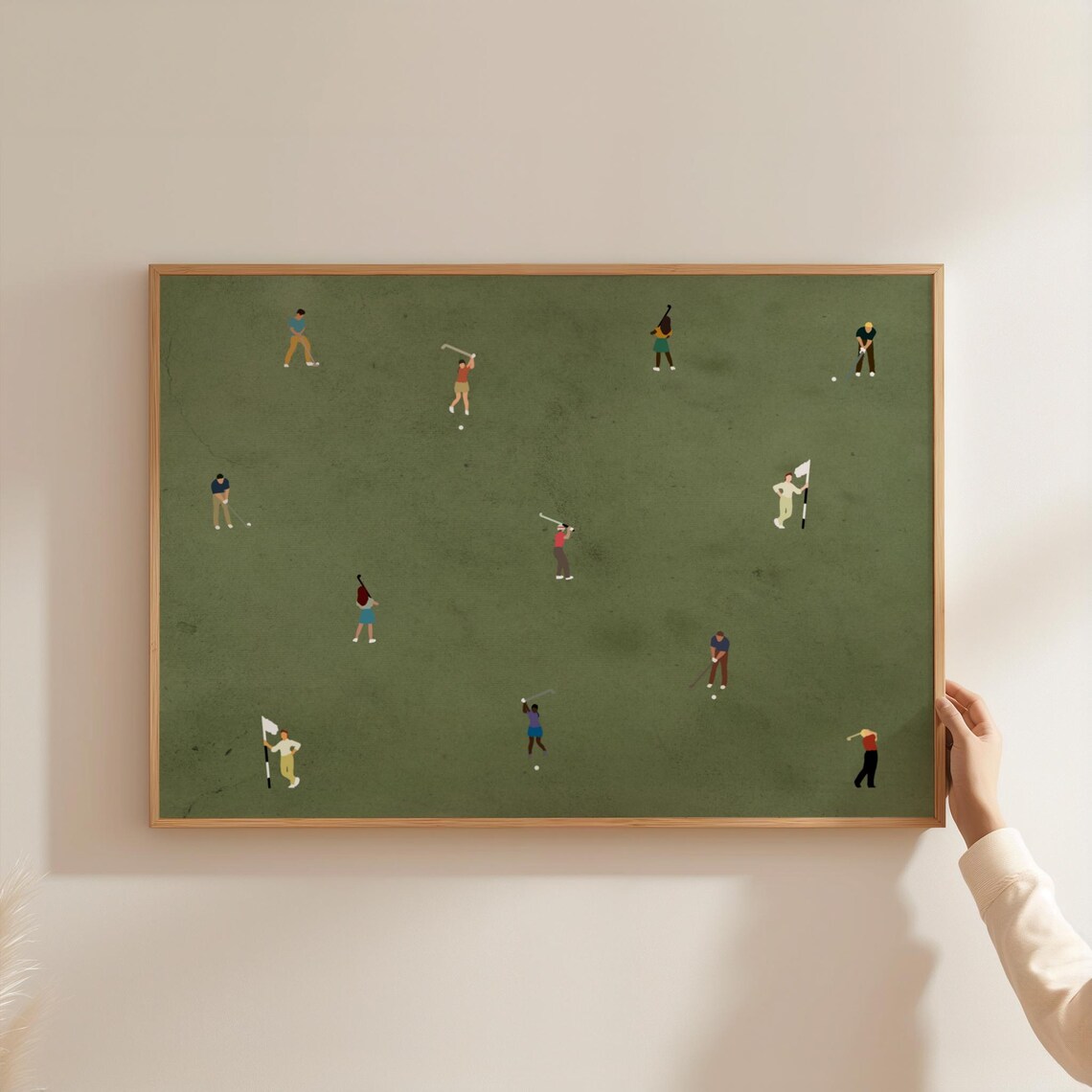 Tiny Golfers Minimalist People Art Print, Horizontal
