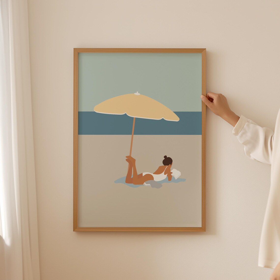Woman Reading At Beach Minimalist Summer Poster