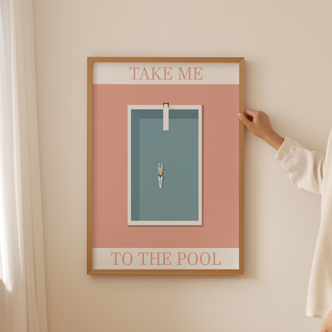 Take Me To The Pool Pink Retro Aerial Swimmer Vintage Art Poster