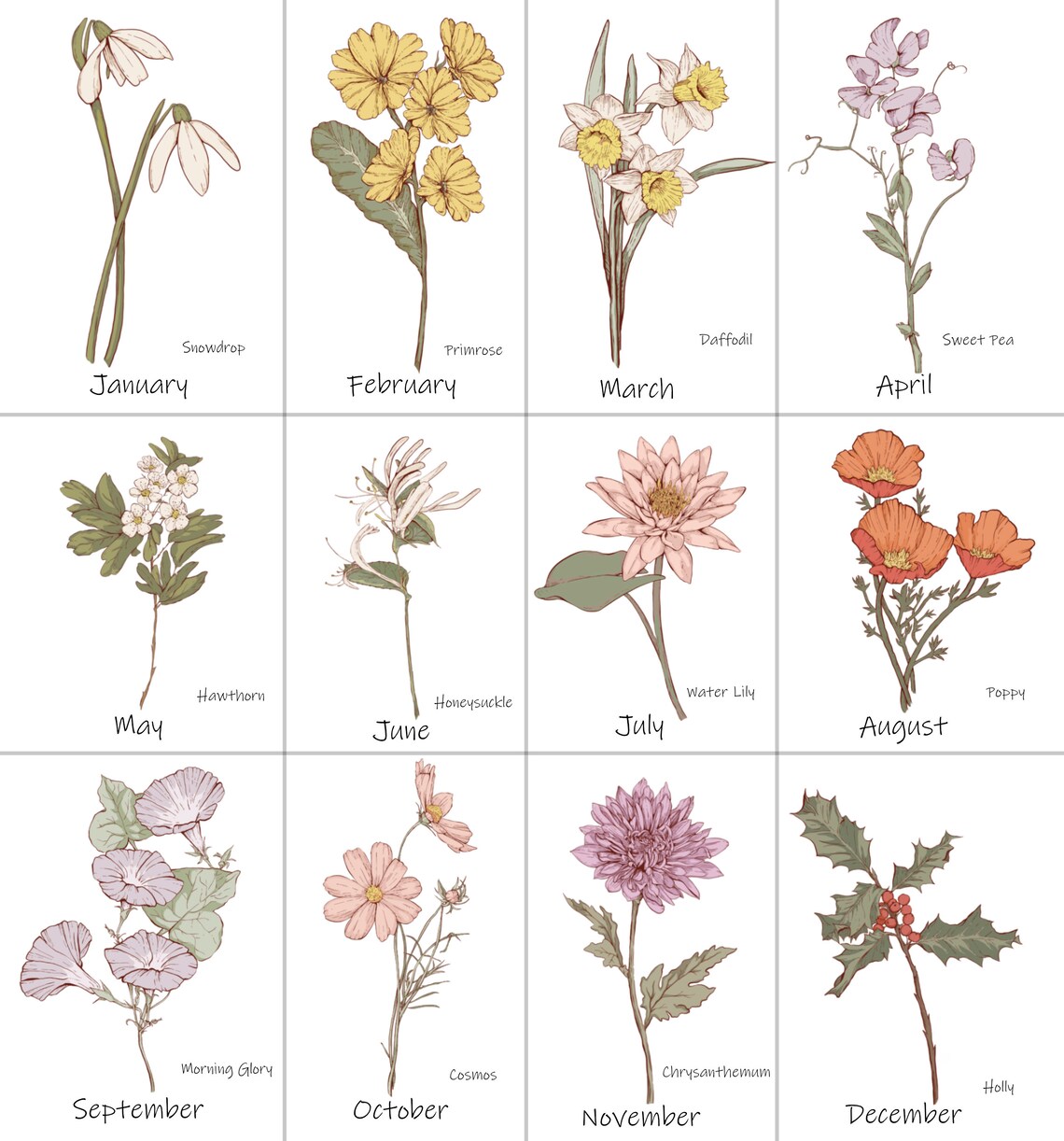 Family Birth Month Flowers Personalized Garden Art Print - Image 2