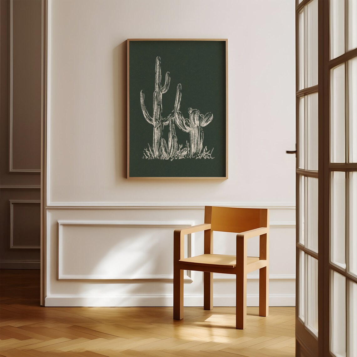 White Saguaro Cactus Line Art Dark Green Southwest Desert Poster - Image 3