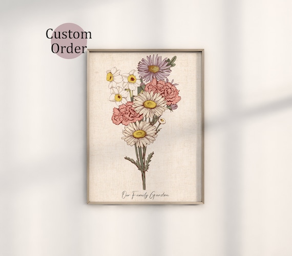 Family Birth Flower Bouquet Personalized Art Print