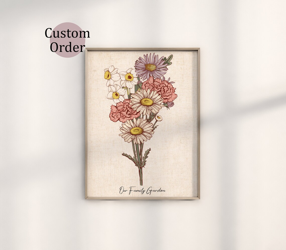 Family Birth Flower Bouquet Personalized Art Print