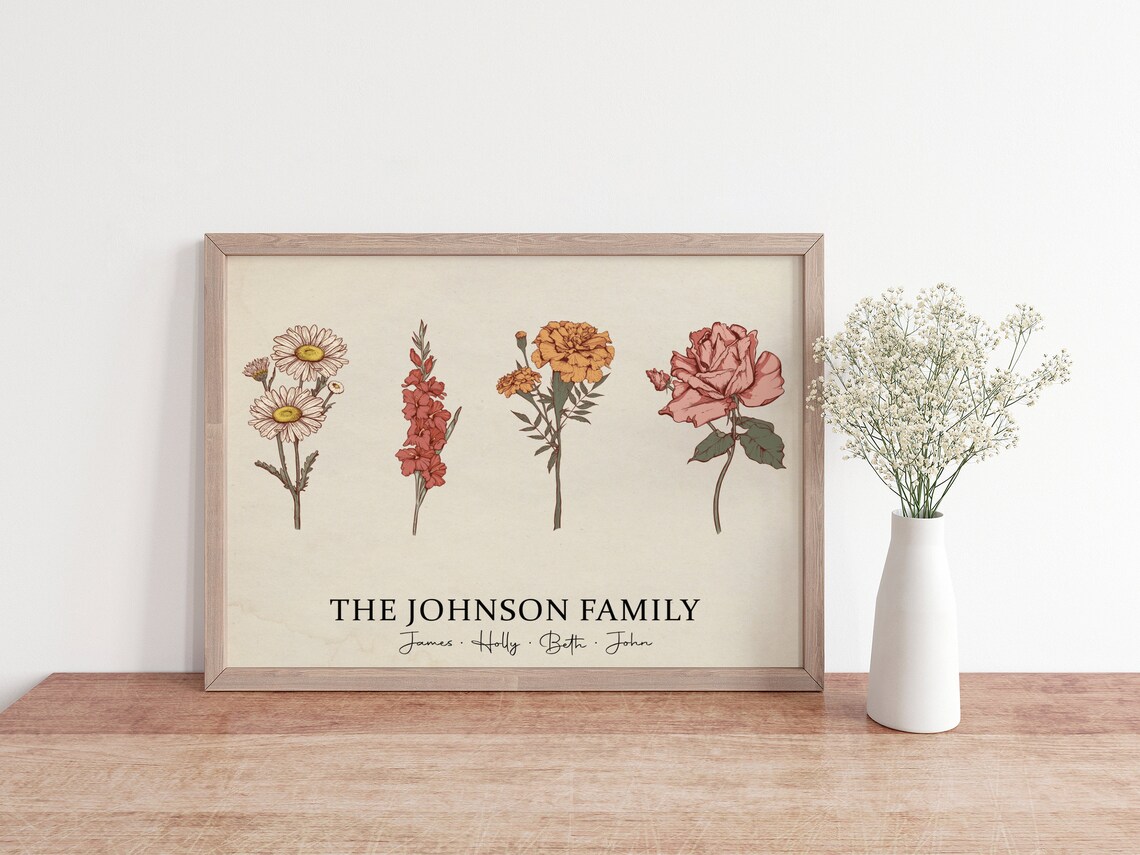 Family Birth Flower Garden Art Print, Personalized Gift - Image 2