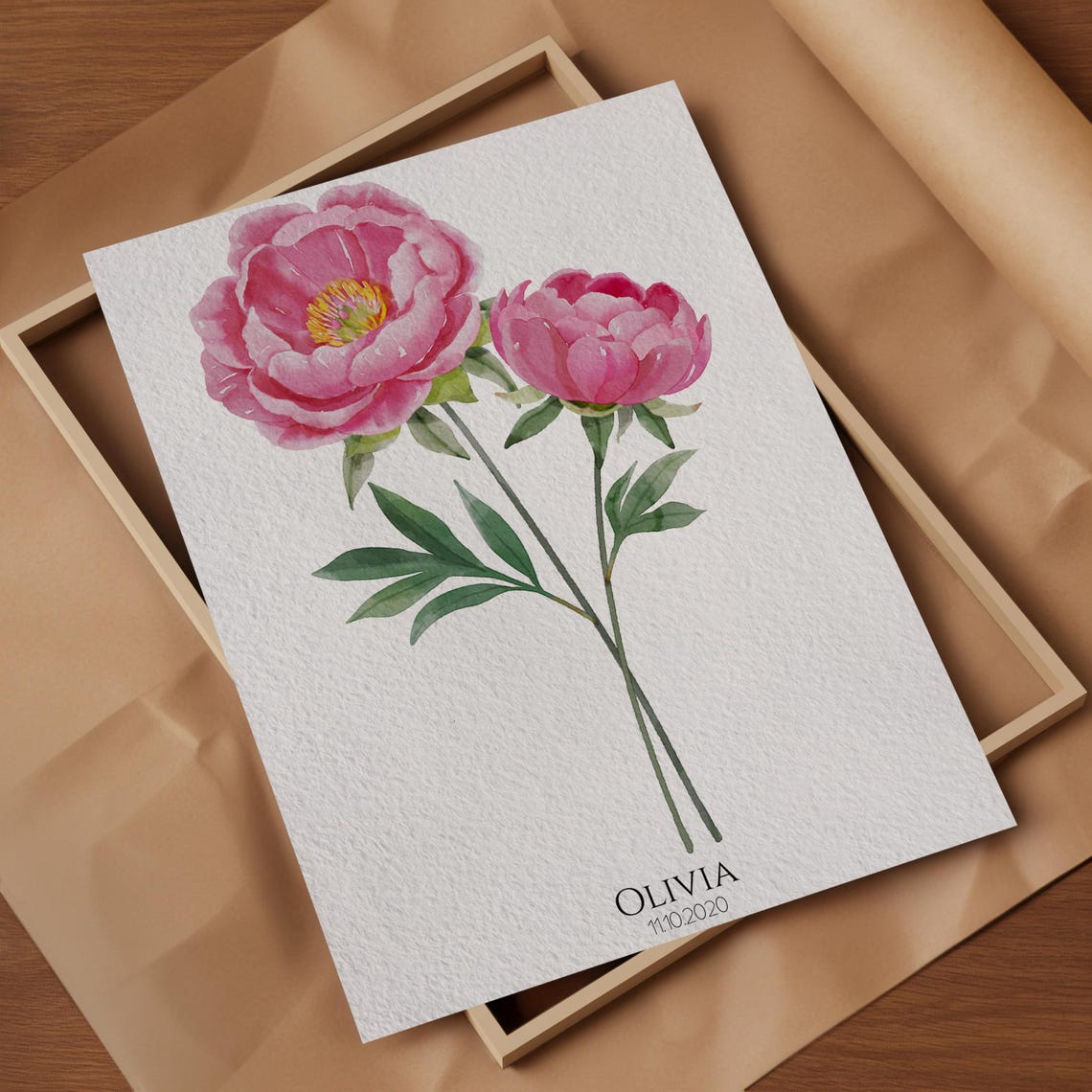 Red Poppy Watercolor Birth Flower Personalized Name Date Poster - Image 2