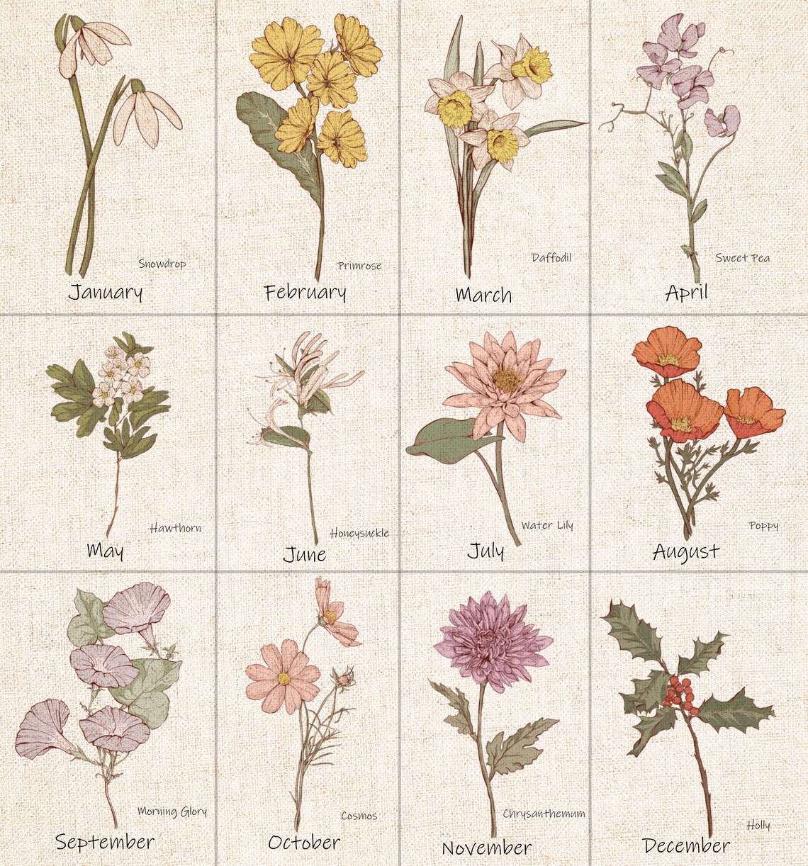 Birth Flower Bouquet Personalized Christmas Gift Art Print - Image 3