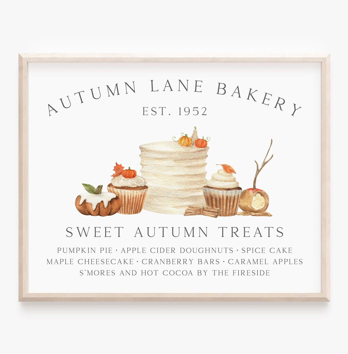 Vintage Autumn Bakery Sign Art Print, Fall Farmhouse