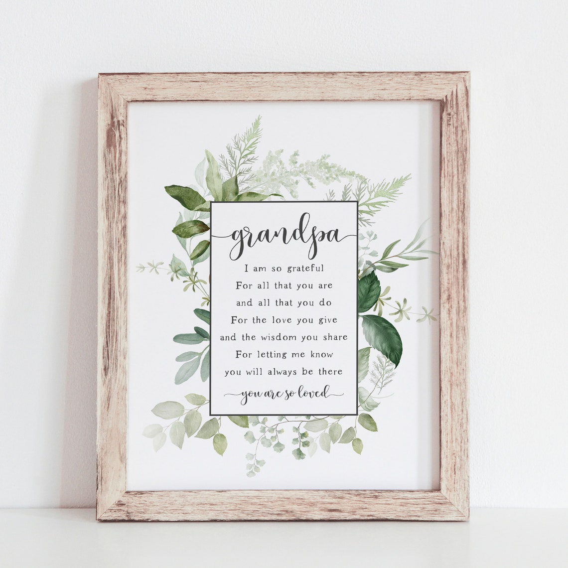 Grandpa Poem Grateful Keepsake Gift Greenery Watercolor Wall Art Print - Image 3