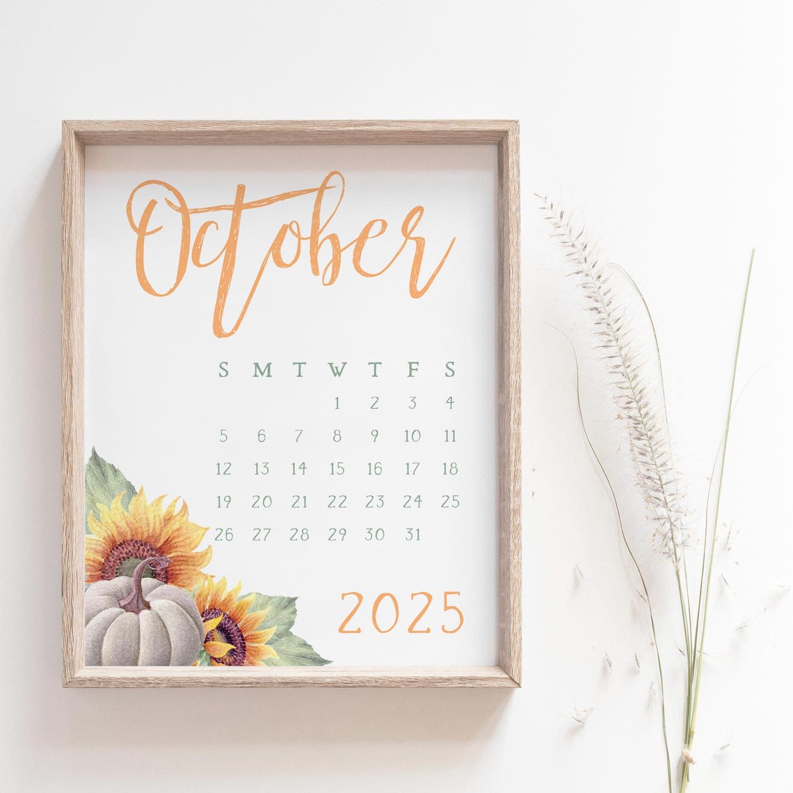 October 2025 Calendar Pumpkin Sunflower Fall Monthly Planner Wall Art - Image 5