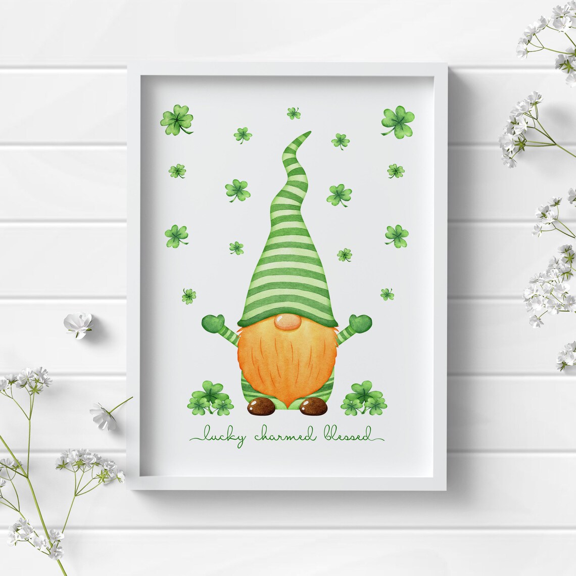 St Patrick's Day Scandi Gnome Spring Art Print - Image 4