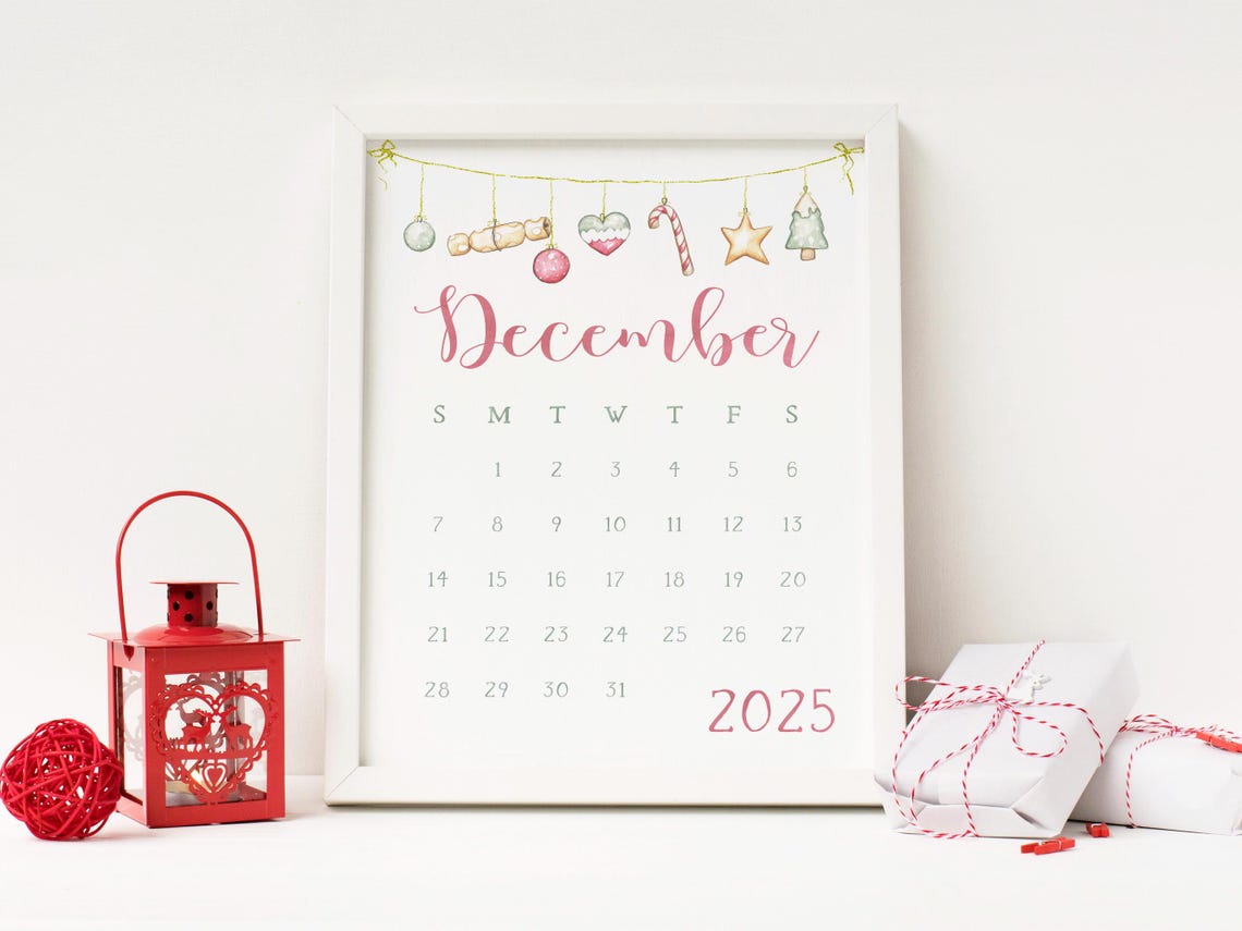 December 2025 Calendar Hanging Ornaments Pink Script Wall Planner - Image 5