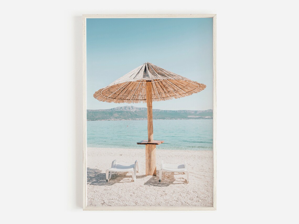 Rattan Beach Umbrella Amalfi Coast Travel Poster