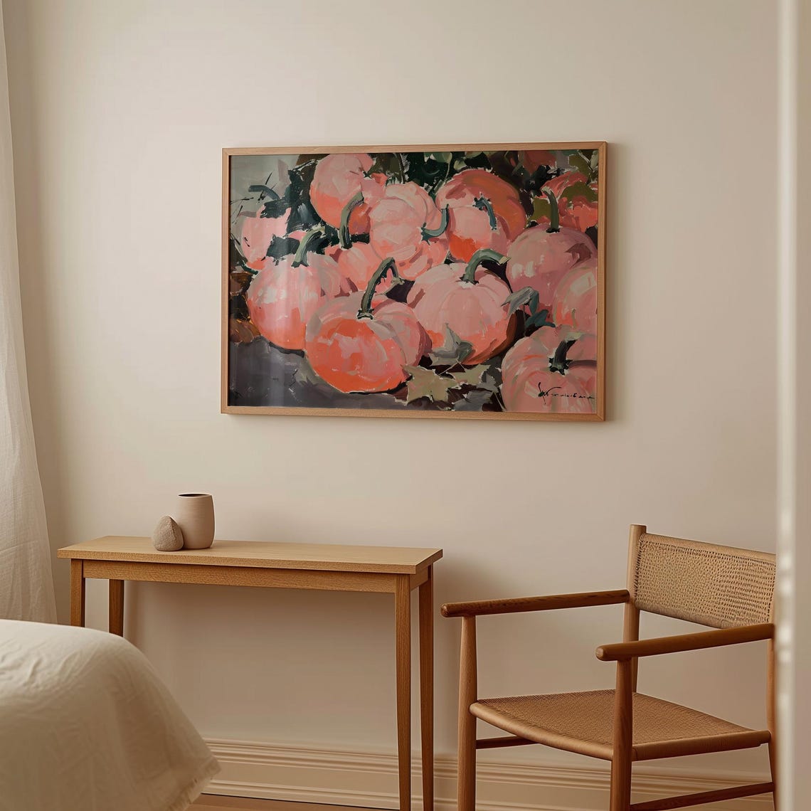 Pink Pumpkin Patch Pastel Still Life Oil Painting Fall Decor Poster - Image 2