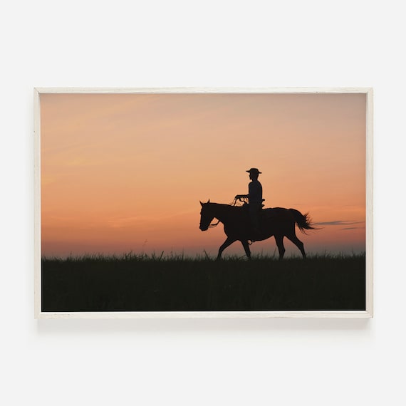 Mexican Cowboy Silhouette Southwest Decor Sunset Over The Desert Desert Ranch Poster Cowboy Photography Western Aesthetic Cowboy Art