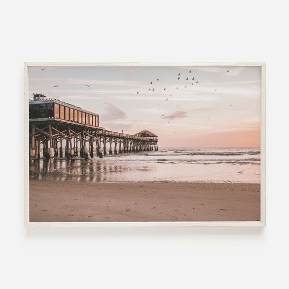 Pastel Beach Pier Landscape Coastal Art Print