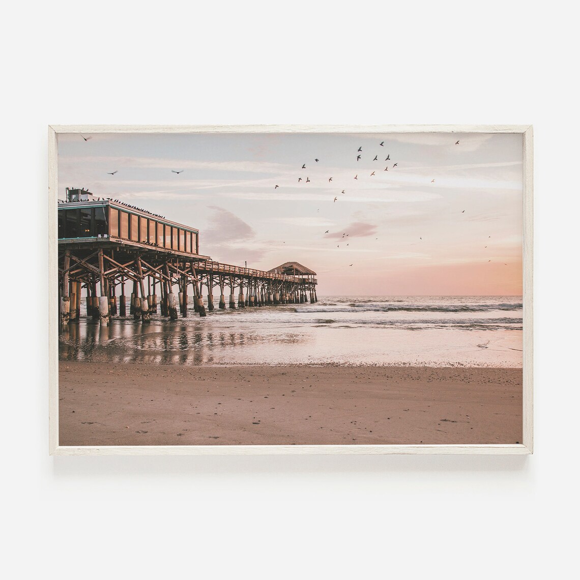 Pastel Beach Pier Landscape Coastal Art Print