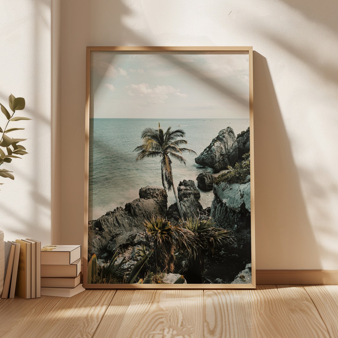 Tulum Mexico Rocky Coast Palm Tree Ocean Overlook Serene View Poster - Image 4