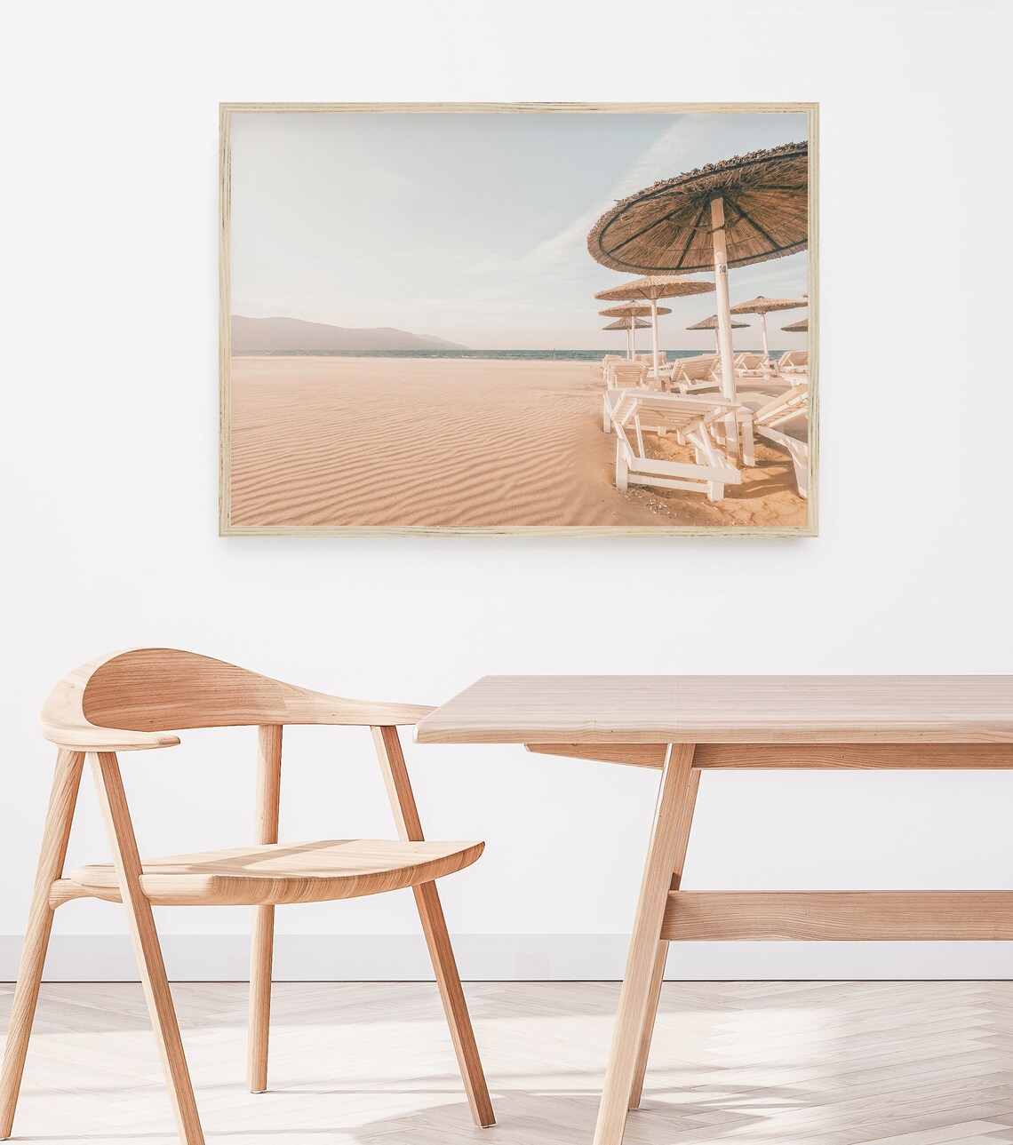 Greece Sandy Beach Straw Umbrellas Lounge Chairs Sea View Travel Poster - Image 4