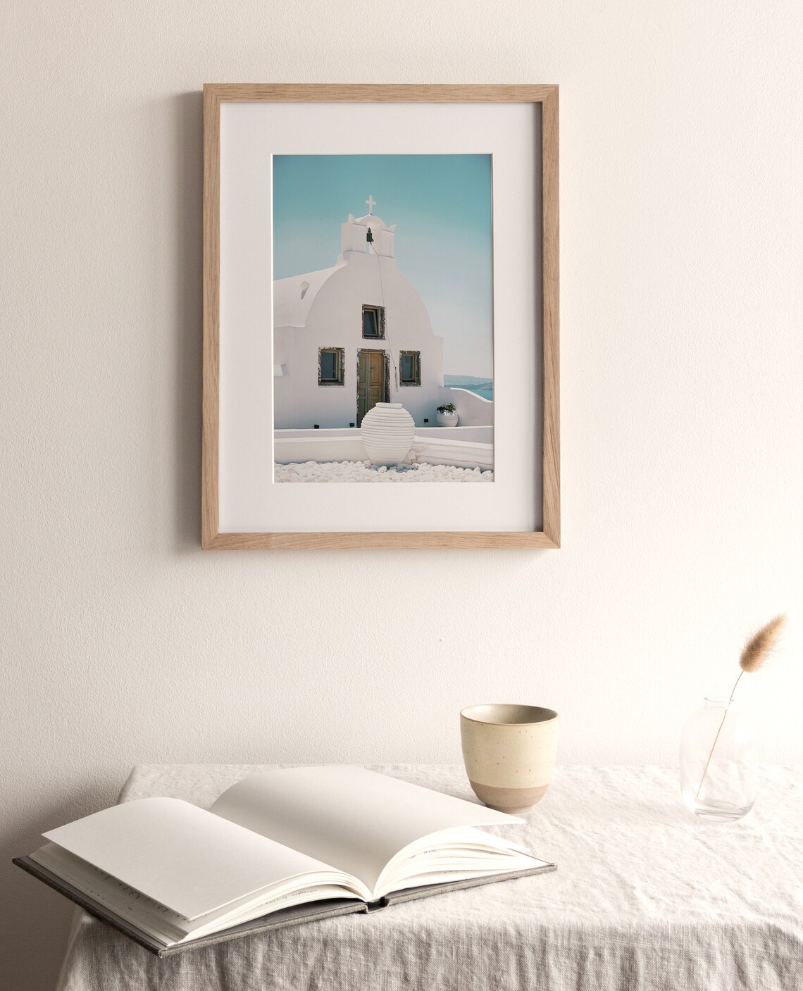 Santorini Greece White Cycladic Church Bell Tower Pebbles Travel Poster - Image 4