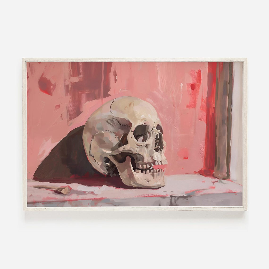 Colorful Skull Still Life Painting Pink Background Gothic Decor Poster