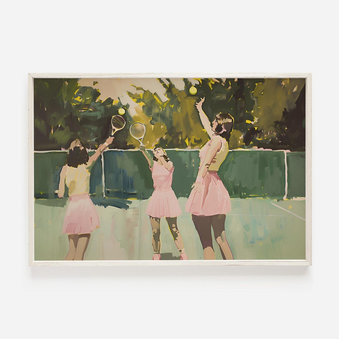 Three Girls Playing Tennis Print Vintage Tennis Illustration Tennis Girls Poster Retro Home Decor Mid Century Tennis Wall Art