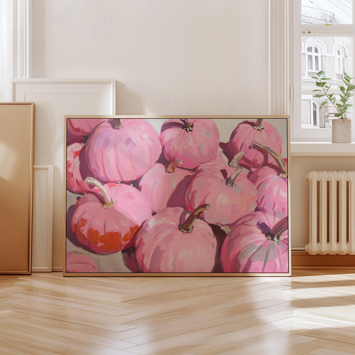Hot Pink Pumpkin Pile Painting Girly Autumn Patch Fall Decor Wall Art Print - Image 4