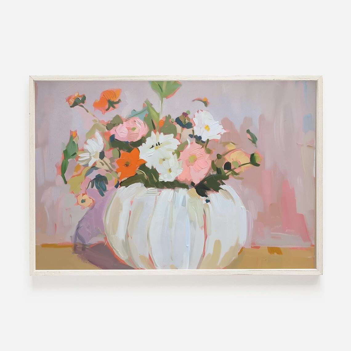 White Pumpkin Vase Floral Bouquet Painting Pastel Flower Still Life Art Print