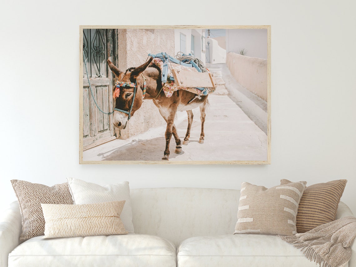 Santorini Greece Donkey With Saddle Whitewashed Street Travel Poster - Image 3