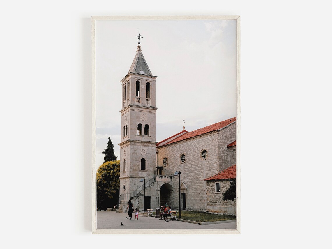Historic Stone Church Bell Tower Old Town Square Croatia Photo Poster