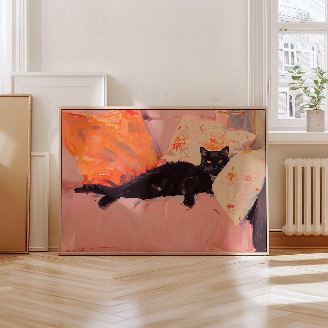 Black Cat Lounging On Pink Couch Painted Art For Cat Lover Decor Poster - Image 4