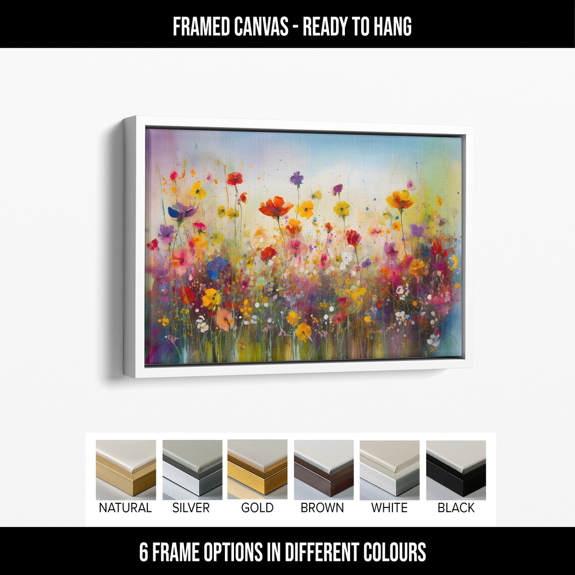 Colorful Wildflower Meadow Poppy Field Vibrant Spring Garden Wall Art - Image 4