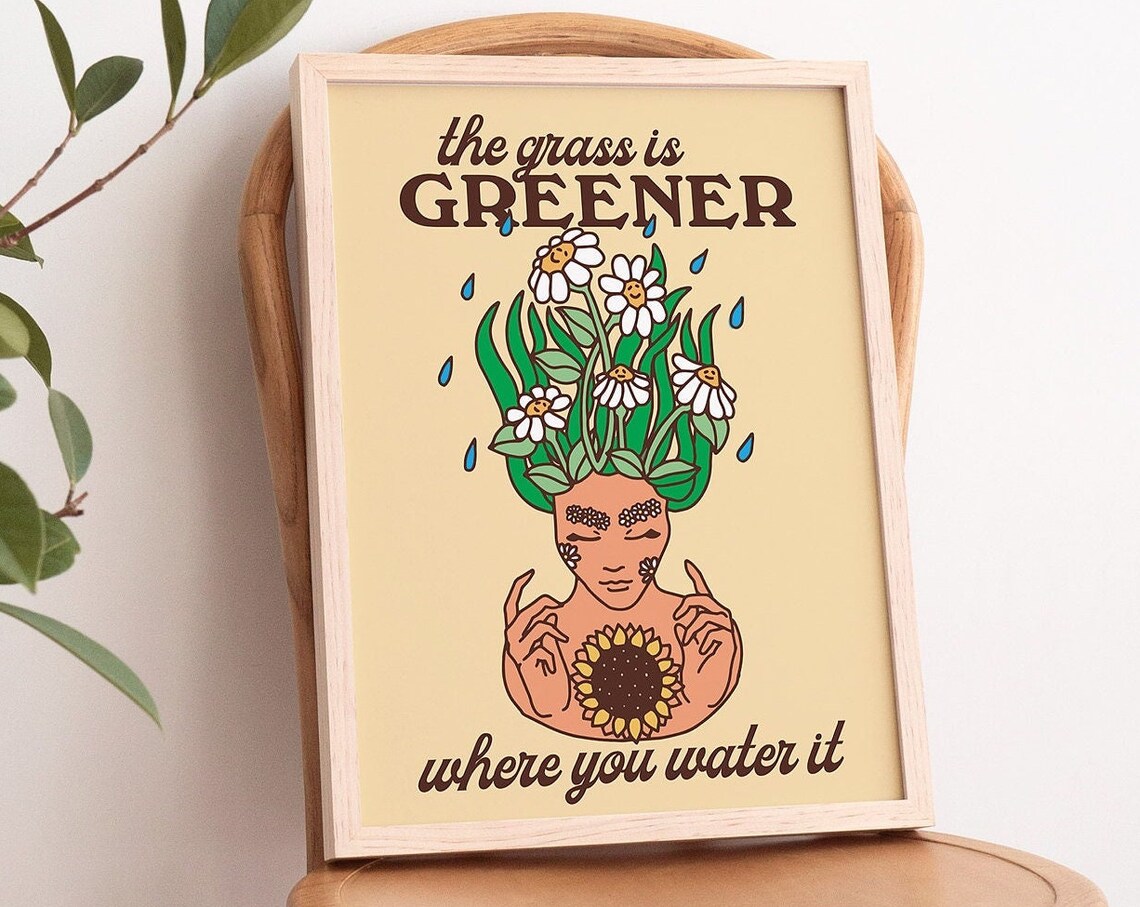 Retro Flowers Positivity Quote Art Print - Image 3